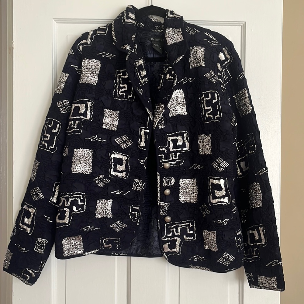 Navy Silver Patterned Textured Jacket - image 1
